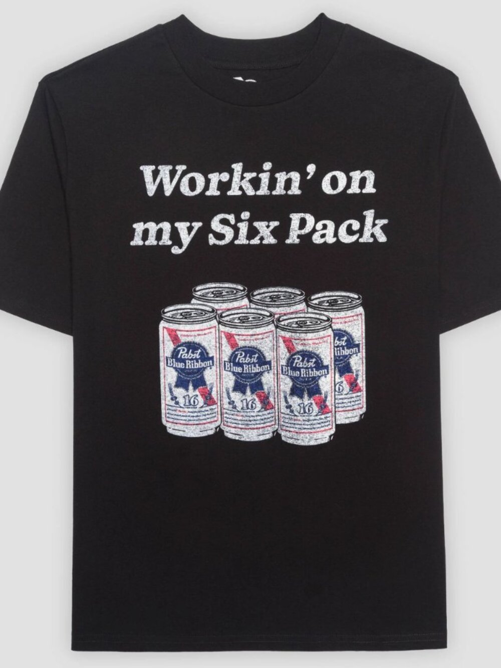NEW Men's Pabst Blue Ribbon Workin On My Six Pack Short Sleeve Graphic Black Med